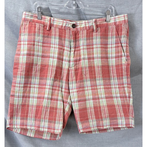 Lands' End Other - Lands' End Men's Madras Plaid Linen Cotton Chino Shorts Size 36 Anchor Logo